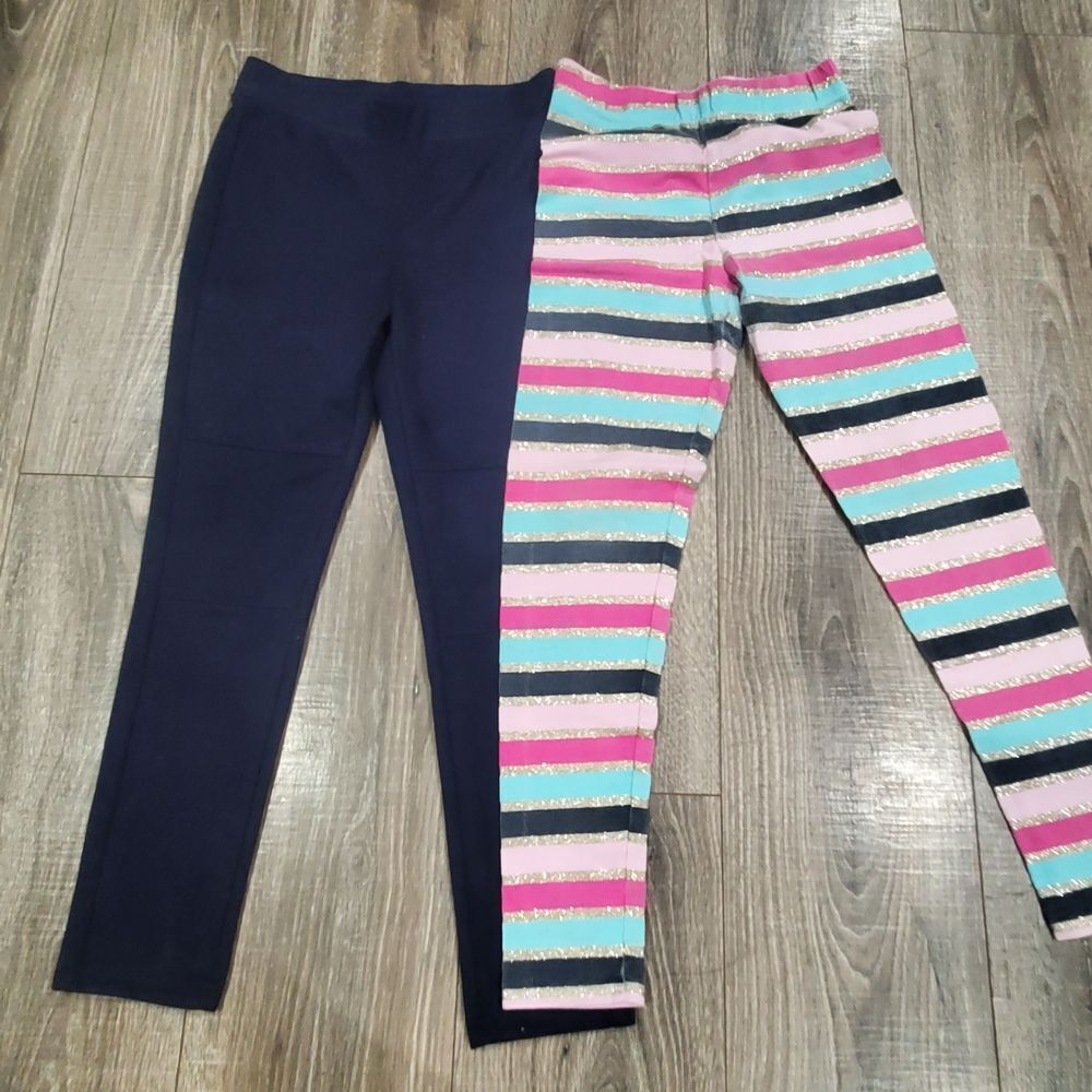 Girls Leggings Size 10-12 Navy and Striped Kids Leggings 2 Pieces